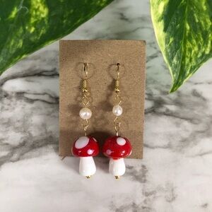 Handmade mystical mushroom dangle earrings